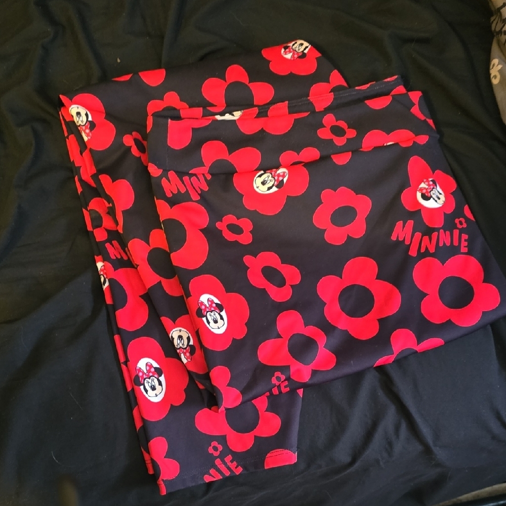 Disney Minnie Mouse Floral Leggings - Red and Black, Size 2X